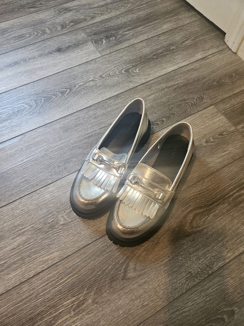 Old Navy Metallic Silver Fringe Loafers